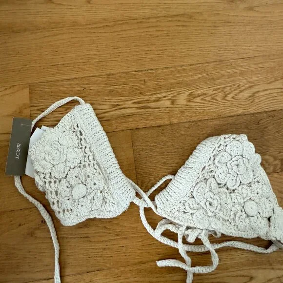 NWT J. Crew Crochet Bralette Floral Appliqué In Cream 100% Cotton Sz Small - Picture 4 of 6